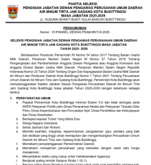 SELEKSI PENGISIAN JABATAN DEWAN PENGAWAS PERUSAHAAN UMUM DAERAH AIR MINUM TIRTA JAM GADANG KOTA BUKITTINGGI MASA JABATAN TAHUN 2025- 2029